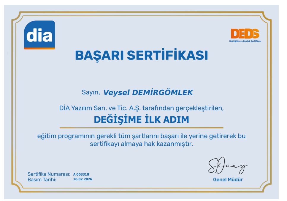 DEDS BAŞARI SERTİFİKASI